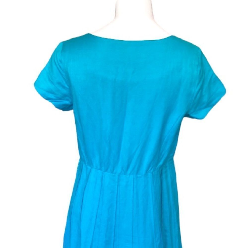 NWT Coldwater Creek Blue Linen Blend Pleated Short Sleeve Midi Dress Size 8 - Picture 4 of 10